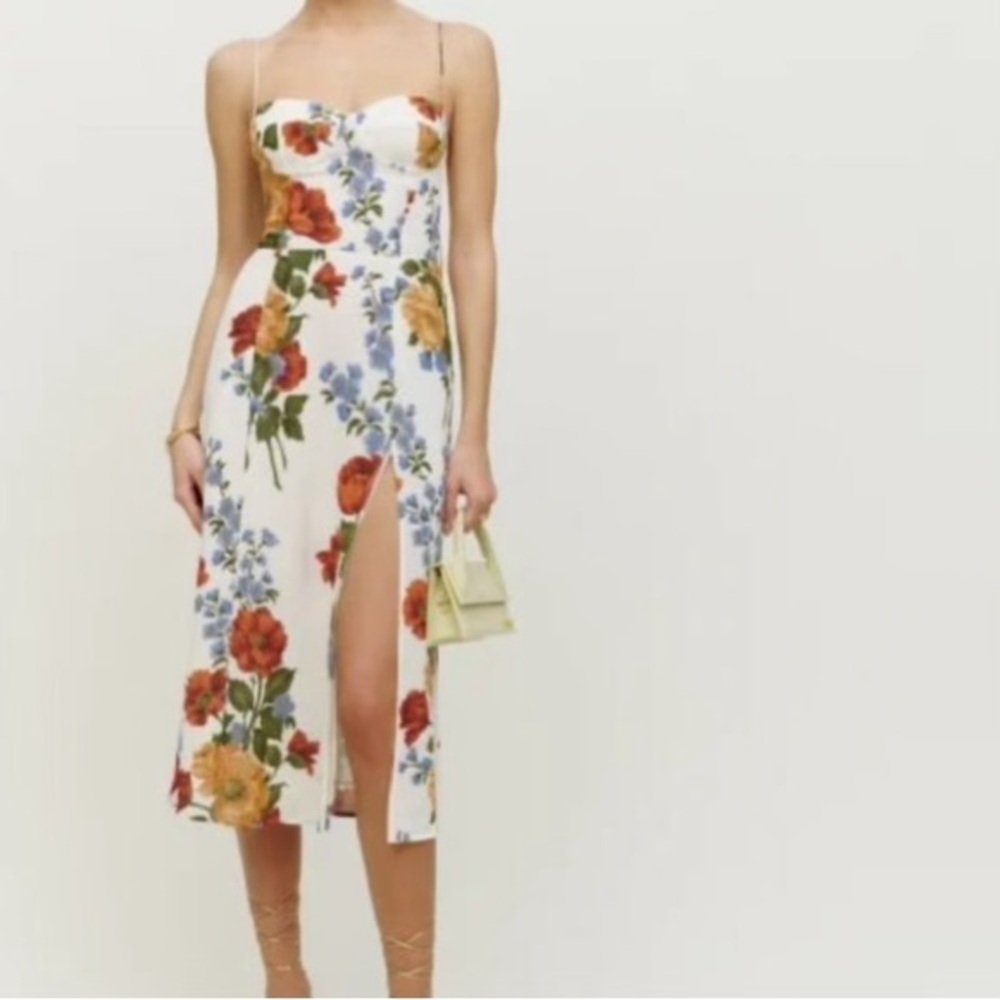 Reformation Juliette Dress in Formosa White Yellow Red Blue Floral Midi like new